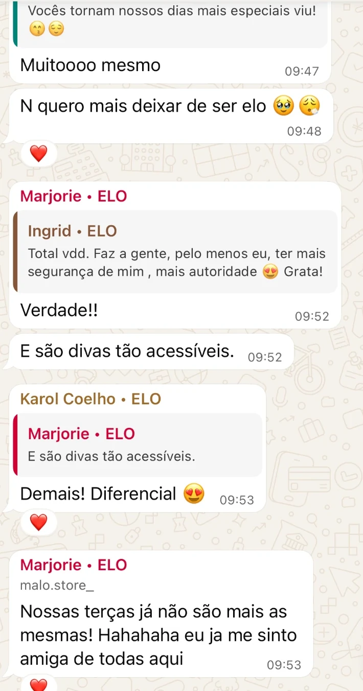 Mensagens reais de MEMBRAS sobre pertencimento, segurança e amizade na ELO